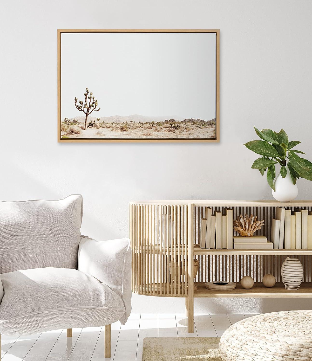 Kate and Laurel Sylvie Lone Joshua Tree Framed Canvas by Amy Peterson Art Studio, 23x33, Natural