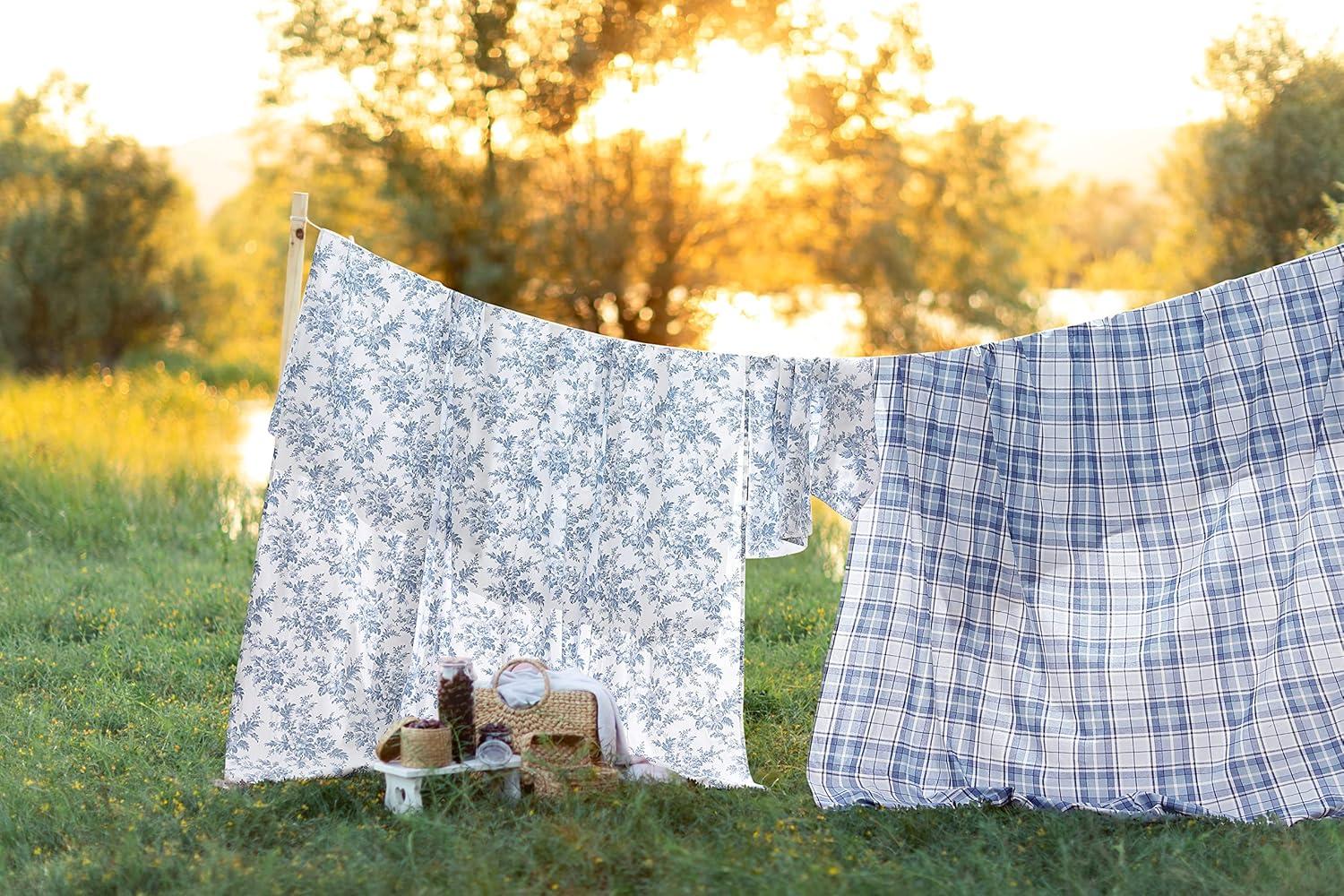 Vanessa Light Blue Cotton Flannel Full Plaid Sheet Set