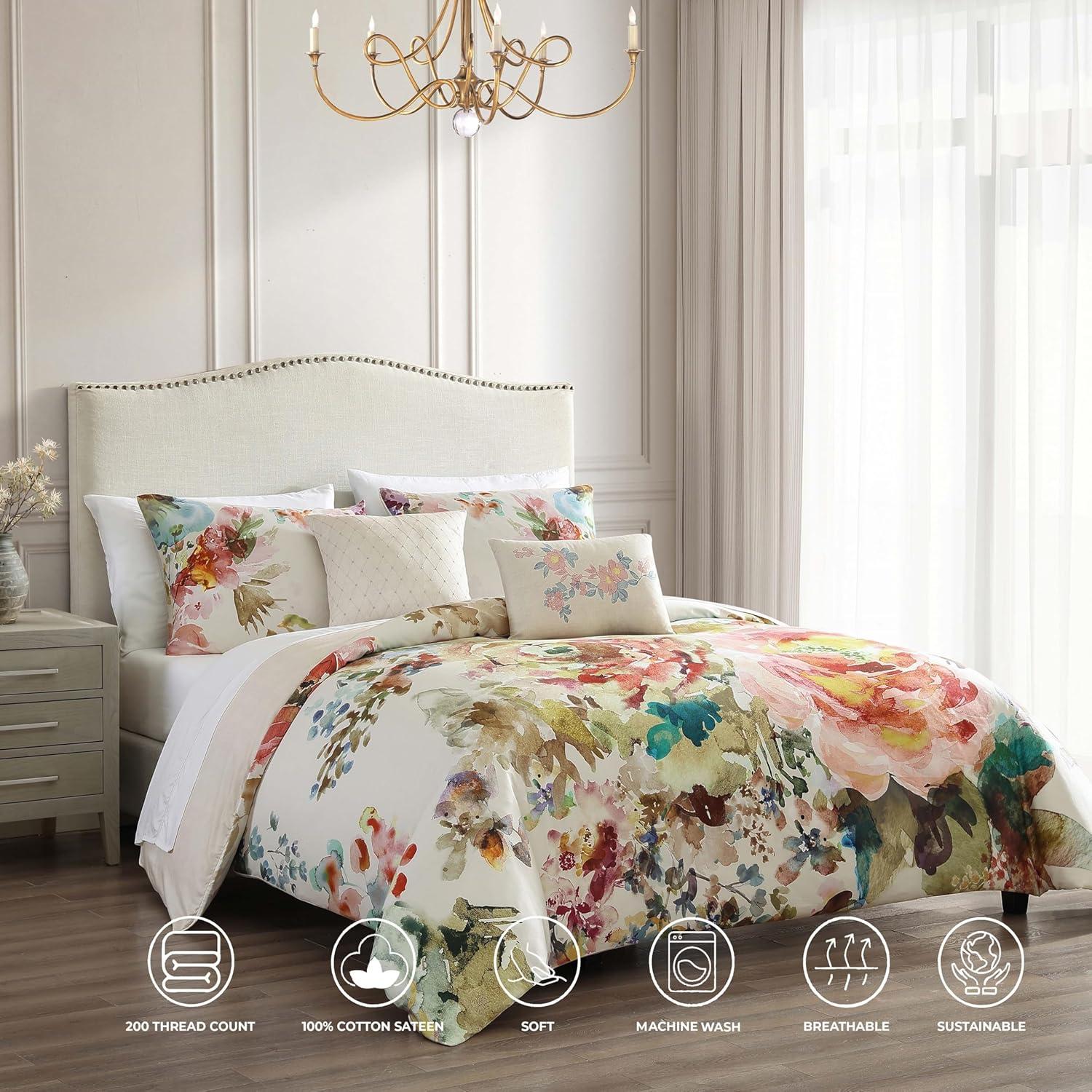 Bebejan Antique Flowers Ivory 100% Cotton 5-Piece Reversible Comforter Set