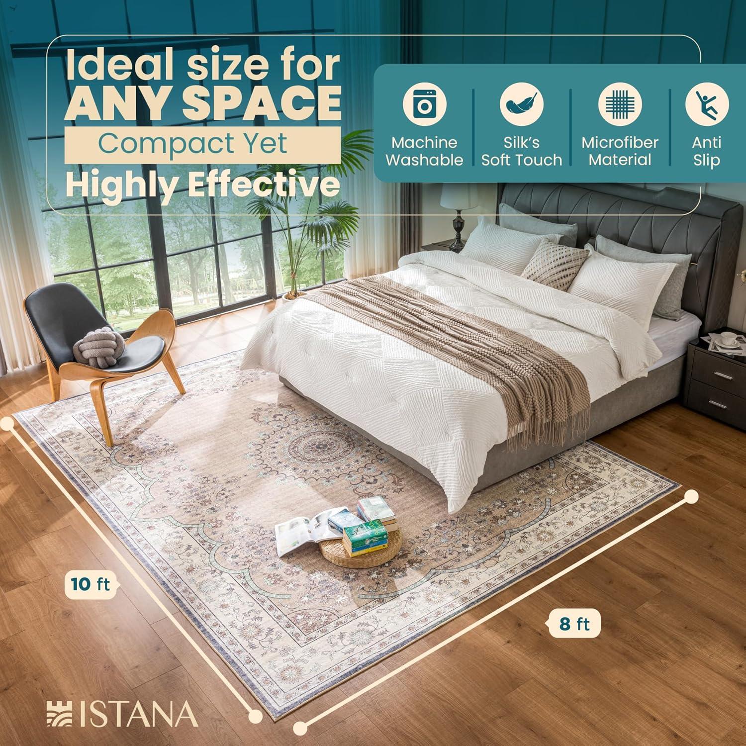 Istana Beige Area Rug 8x10, Machine Washable, Stain Resistant, Foldable, Non-Shedding, Farmhouse Rugs for Living Room, Eco-Friendly