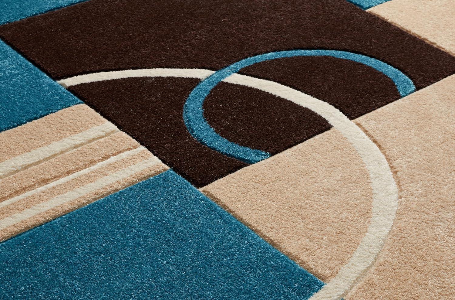 Echo Shapes Circles Modern Geometric Comfy Casual Hand Carved Abstract Contemporary Thick Soft 5'3" Round Blue Area Rug