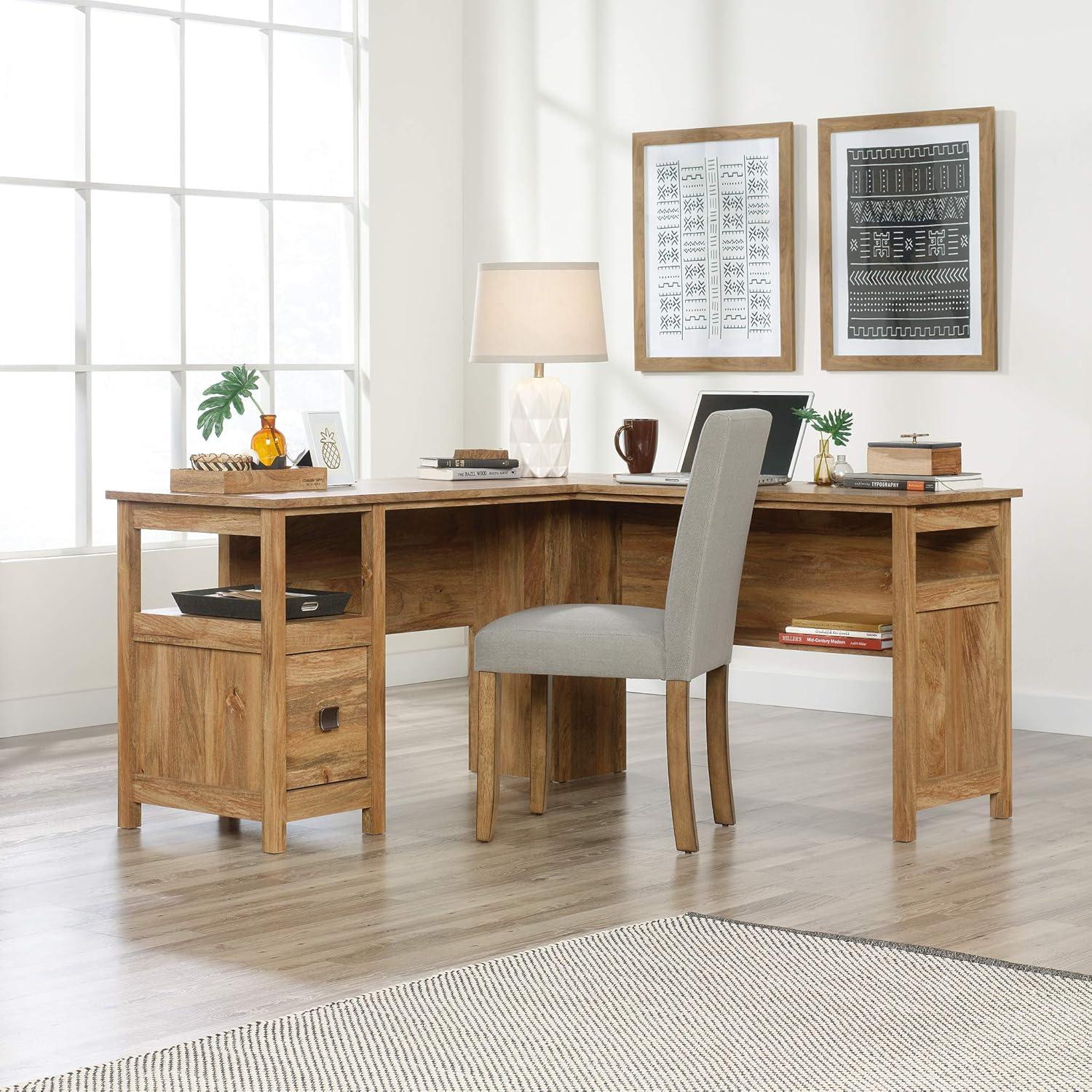 Cannery Bridge L Desk Sindoori Mango - Sauder: Mid-Century Modern Office Furniture with File Storage