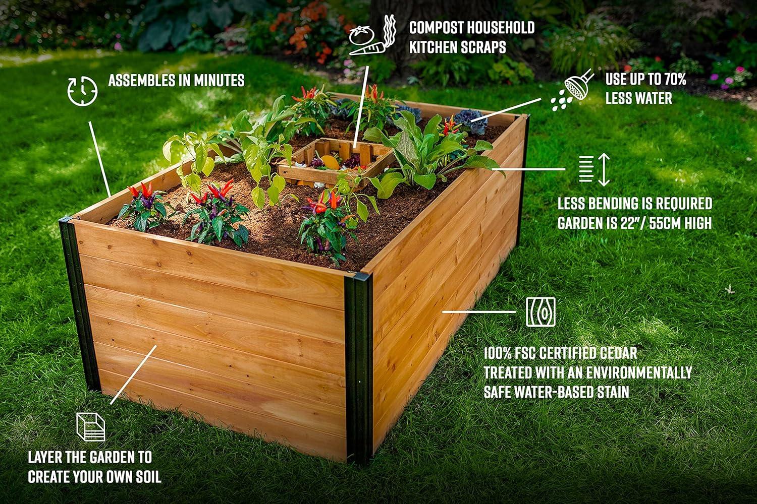 Vita Mezza 3' L x 5' W Cedar Keyhole Composting Garden, Golden Brown, VT17702
