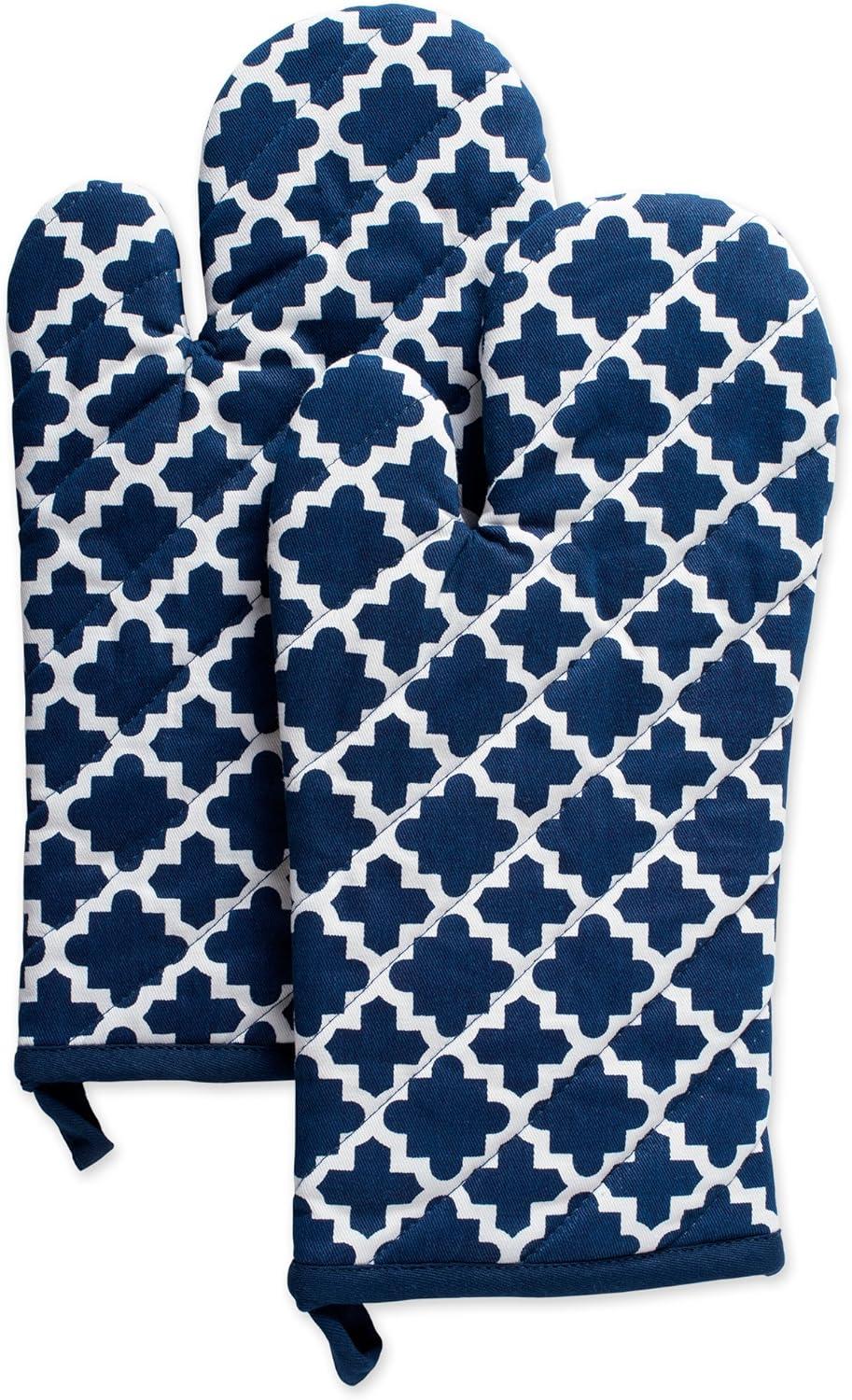 Navy Blue Cotton Lattice Oven Mitt Set