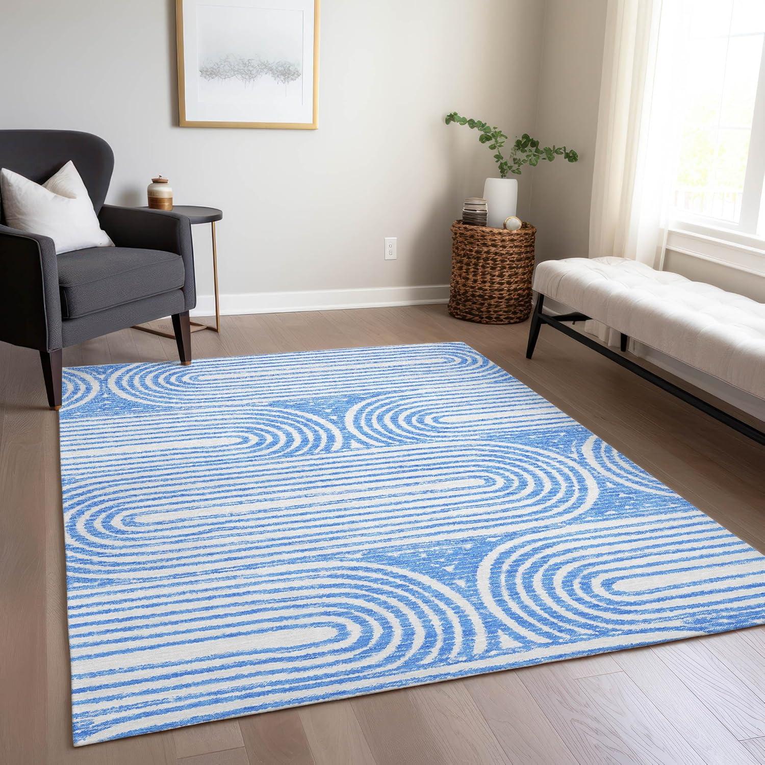 Addison Rugs Chantille Indoor/Outdoor Contemporary Art Deco Blue Washable Rectangle Rug, 2'6" x 3'10"