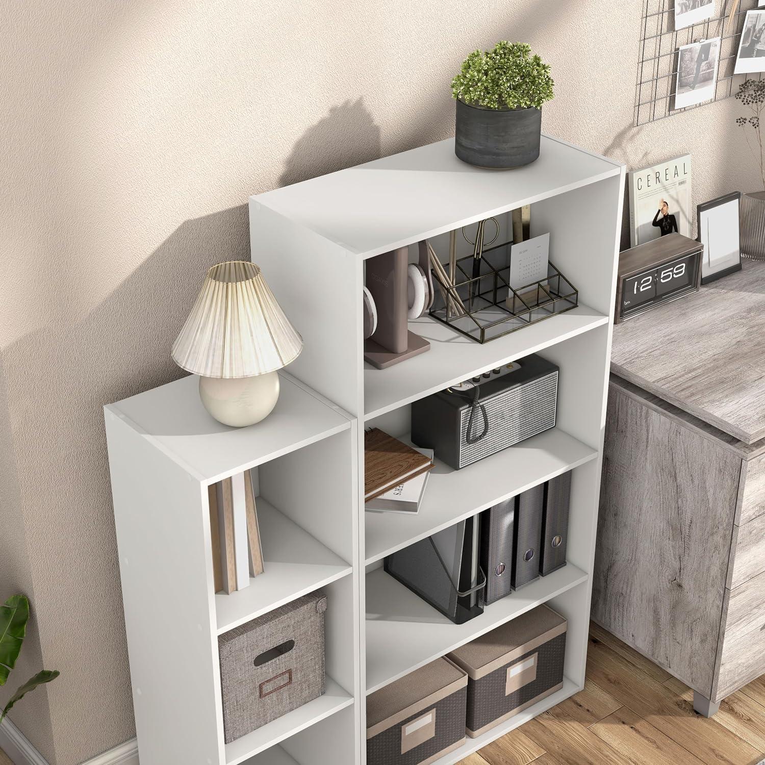 24/7 Shop At Home 46.9" Silkpath Modern 4 Tier Stackable and Modular Bookcase White: Modular Organizer, Open Shelving