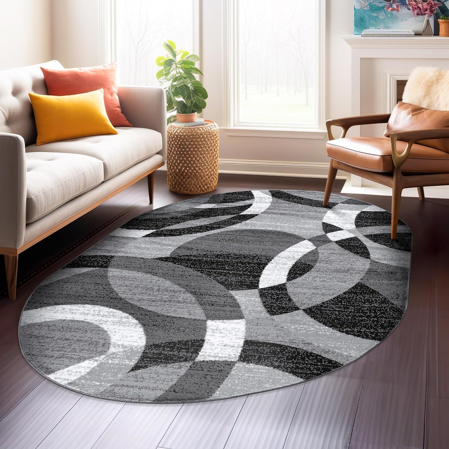 World Rug Gallery Geometric Circles Area Rug - Gray 5'x6'6" Oval