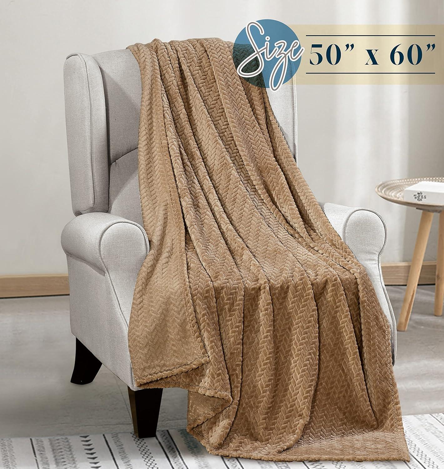 Taupe Chevron Fleece Sherpa Throw Blanket, 50" x 60"