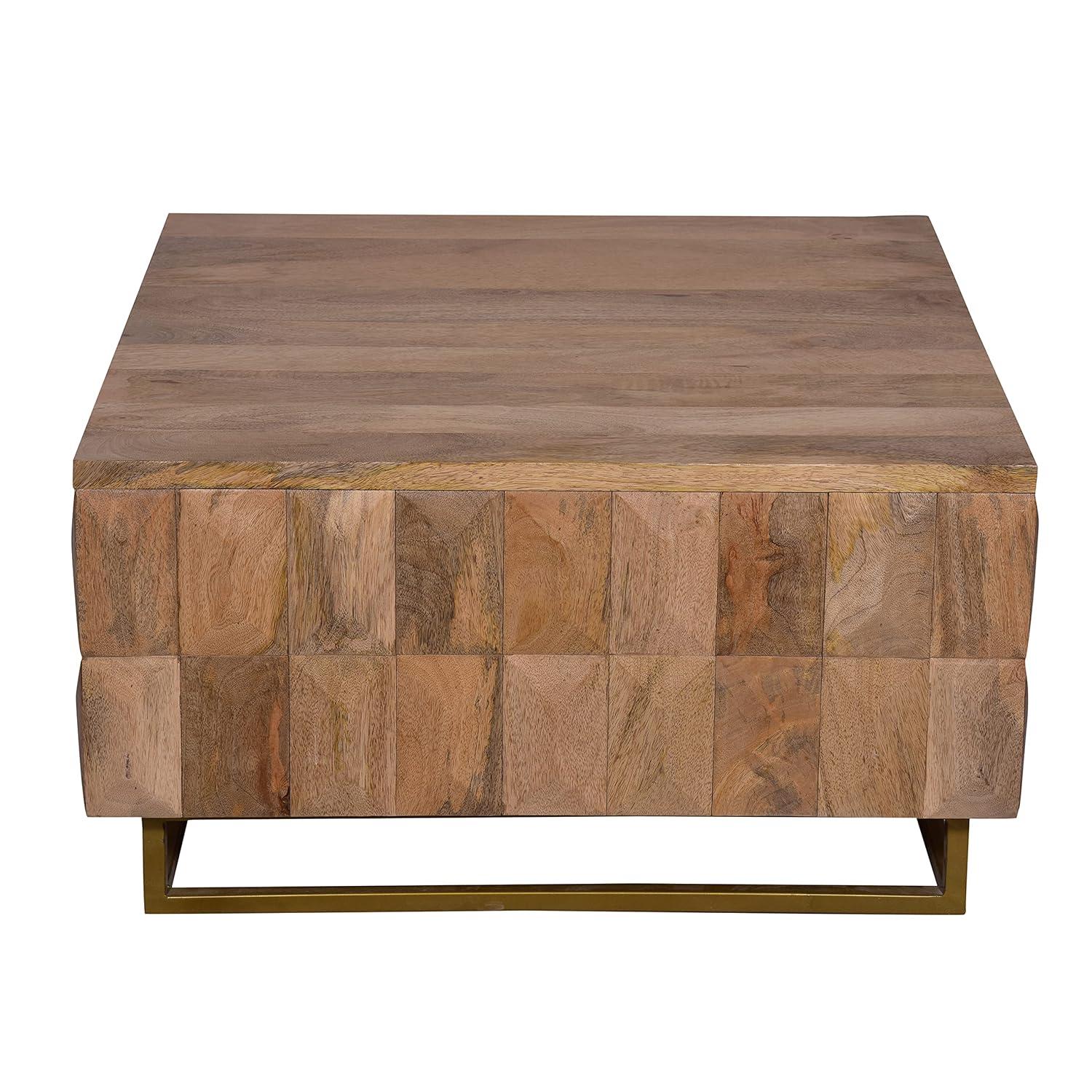 The Urban Port 33" Lift Top Storage Trunk Coffee Table Square Mango Wood Natural Brown