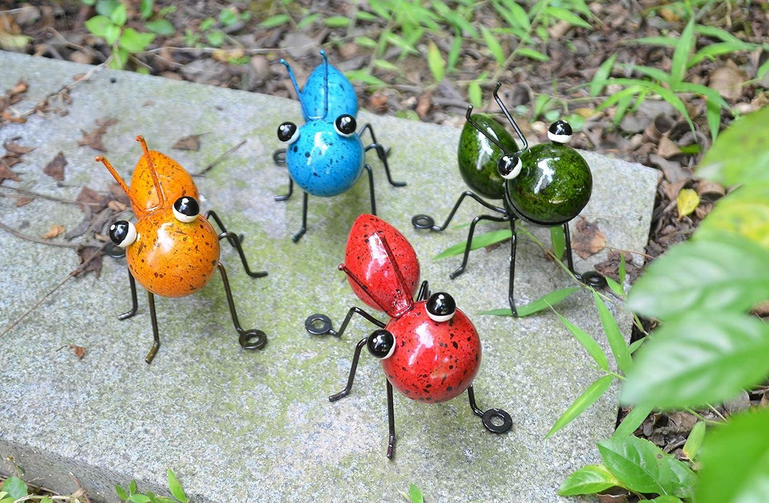 Colorful Painted Metal Ant Garden Decor Set of 4