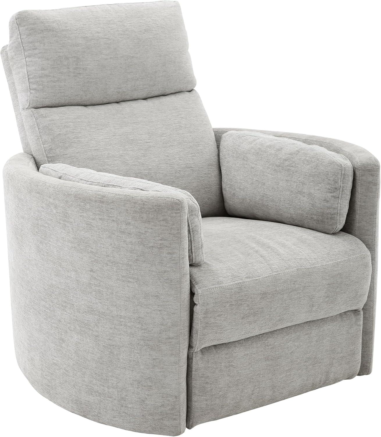 Cream Leather Swivel Glider Recliner with Wood Frame