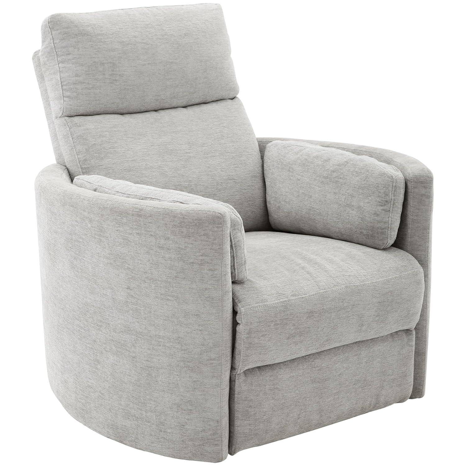 Cream Leather Swivel Glider Recliner with Wood Frame