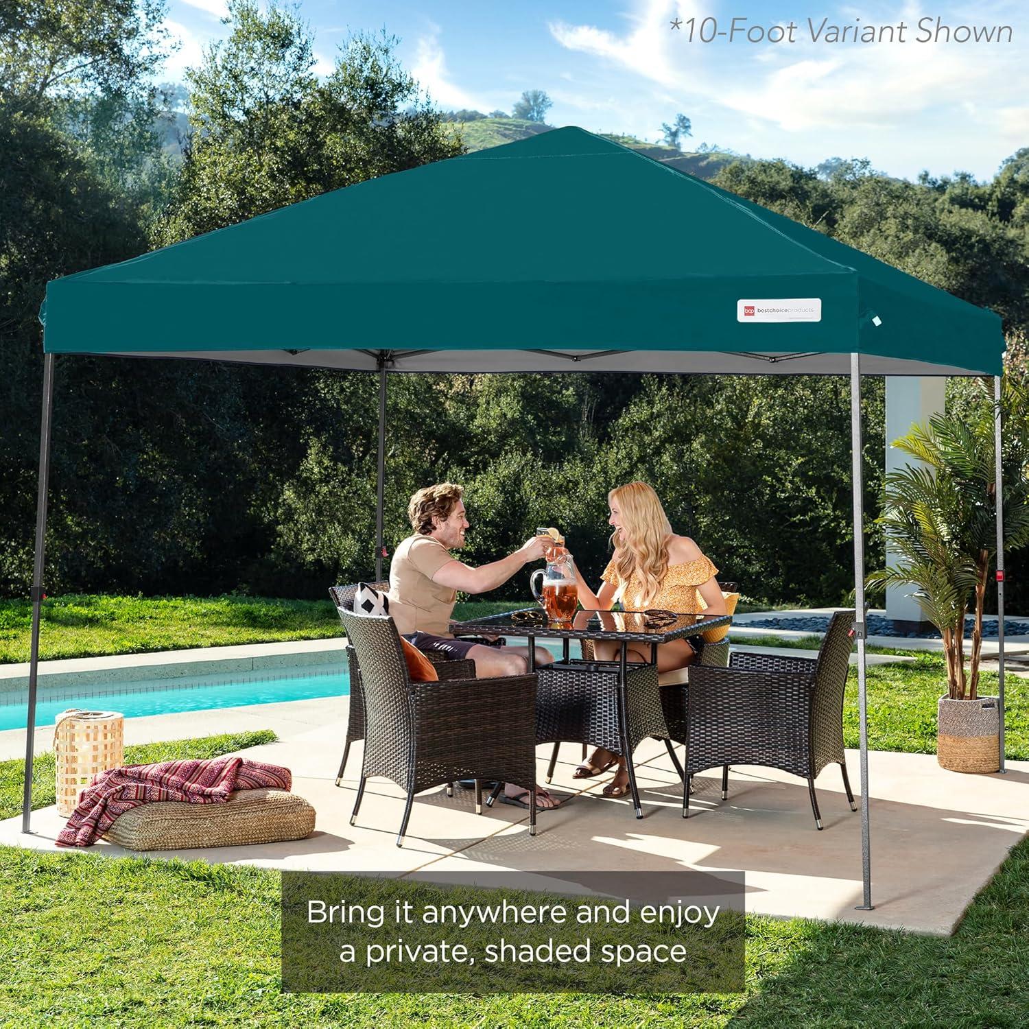 Best Choice Products 12x12ft Easy Setup Pop Up Canopy w/ 1-Button Setup, Wheeled Case, 4 Weight Bags - Cerulean