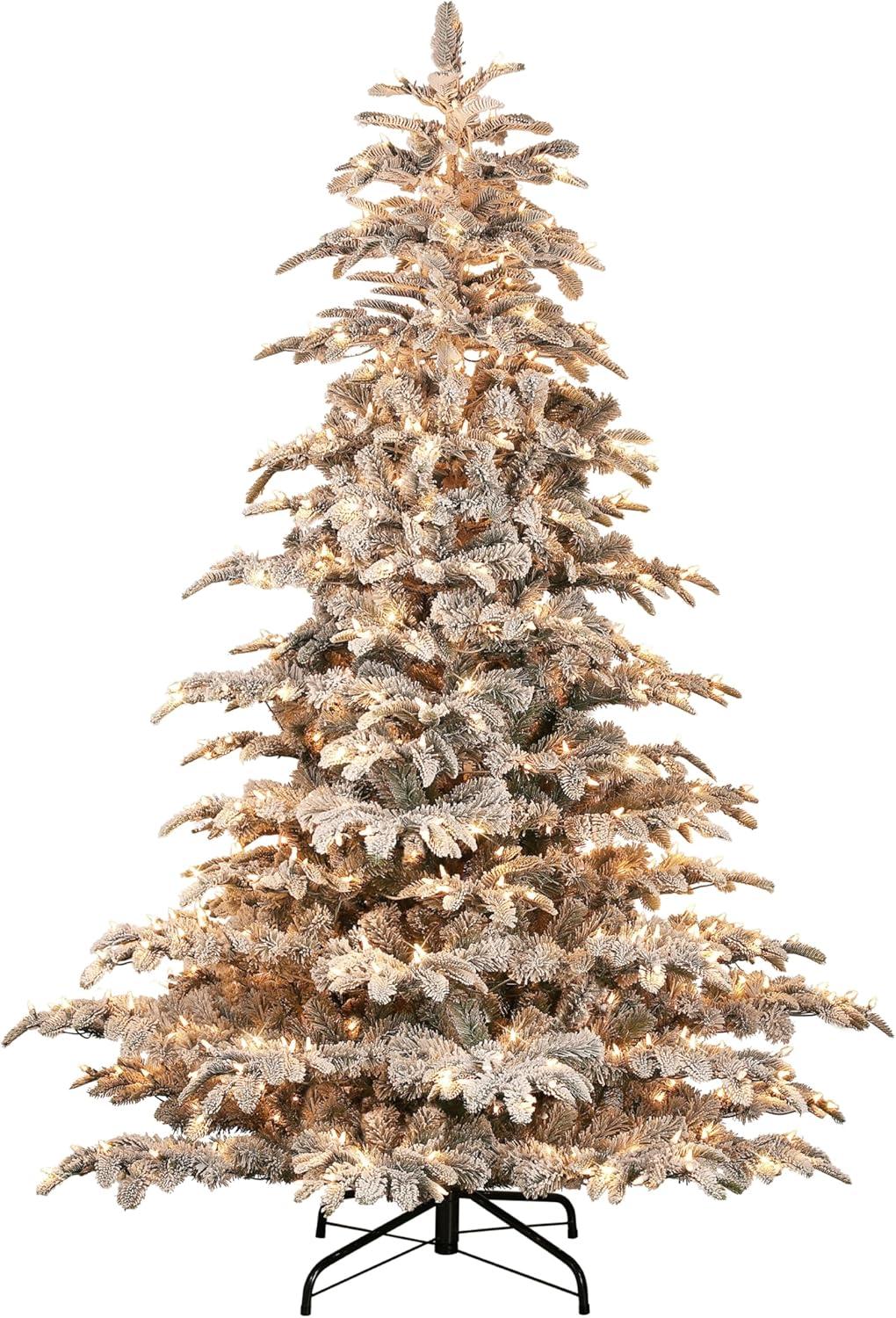 7 1/2 ft. Pre-lit Aspen Green Fir Flocked Artificial Christmas Tree 700 UL listed Clear Lights