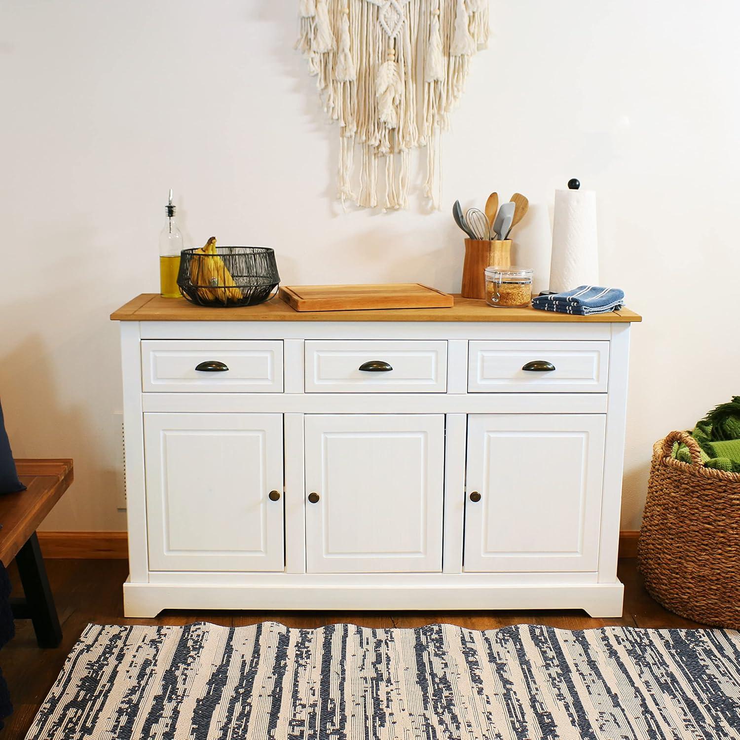 Sunnydaze Sideboard with 3 Drawers and 3 Doors - Solid Pine Construction - Dark Brown- 32"