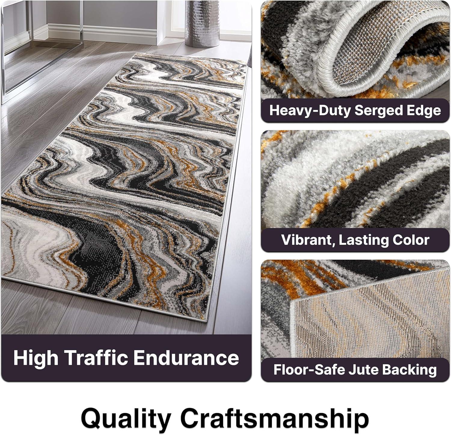 Well Woven Werrick Grey & Gold Striated Marble Pattern Rug 8x10 (7'10" x 9'10")
