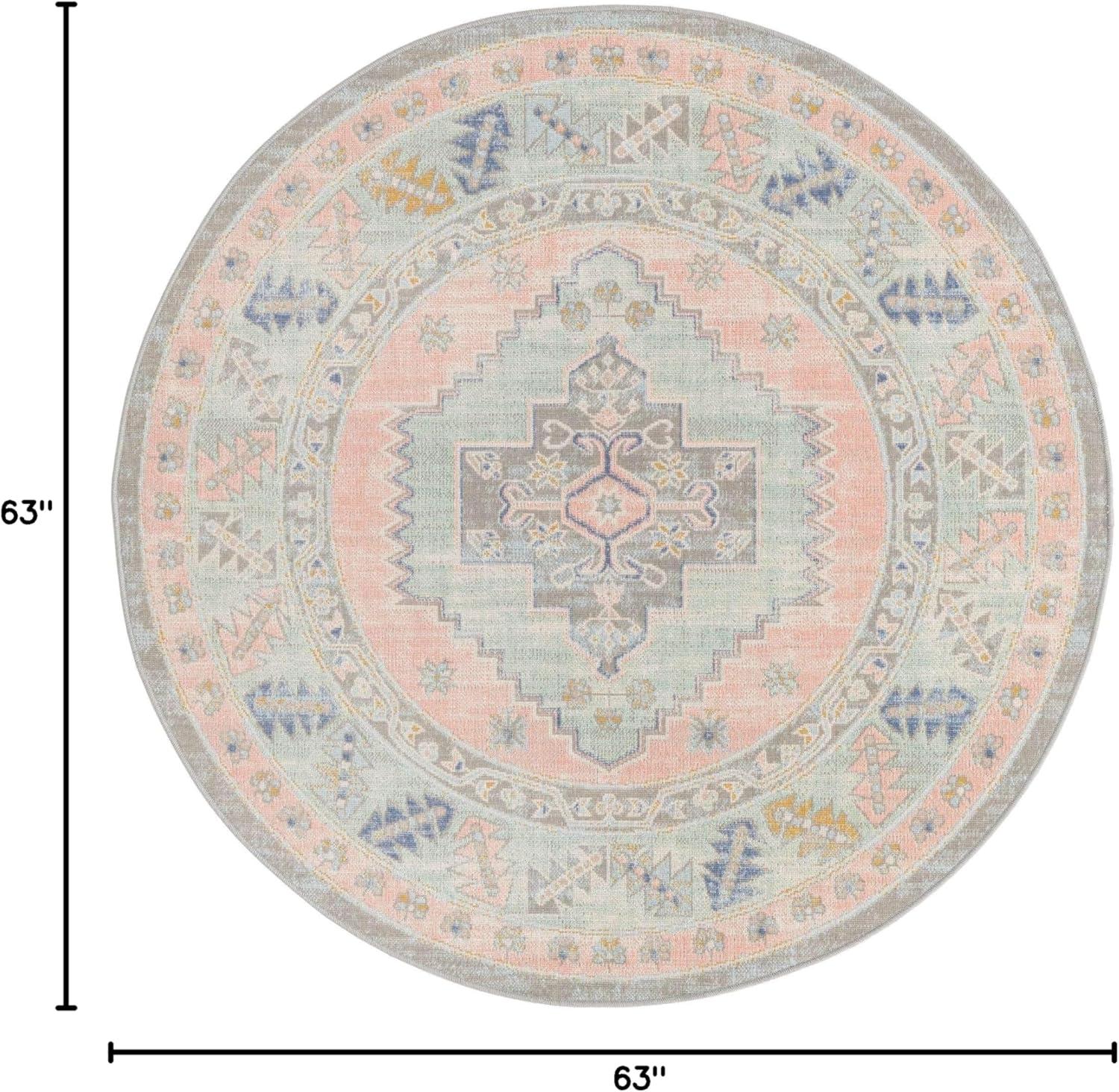 Unique Loom Whitney Collection Area Rug - Geneva (5' 3" Round Pink/Blue)