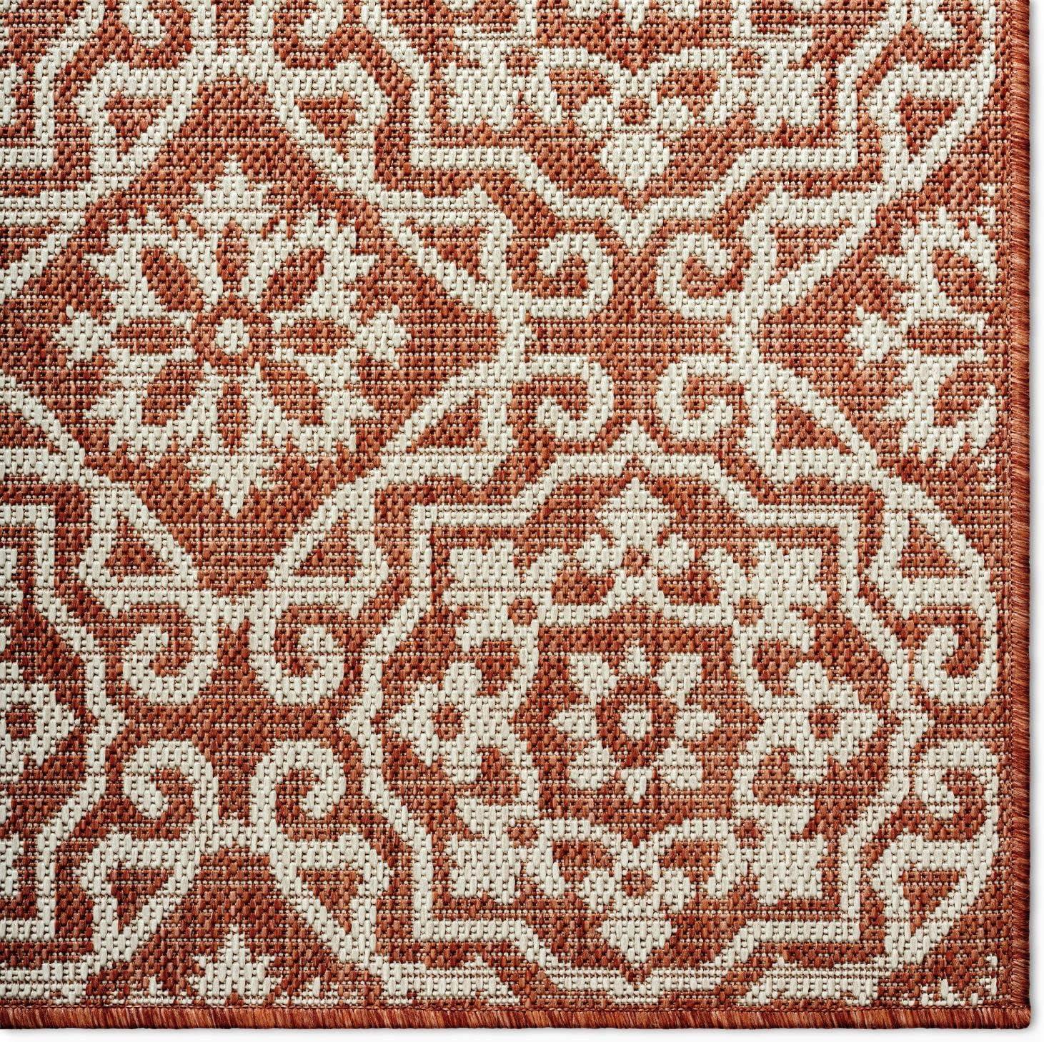 NICOLE MILLER NEW YORK Country Danica Geometric Indoor/Outdoor Area Rug, Terracotta/Ivory