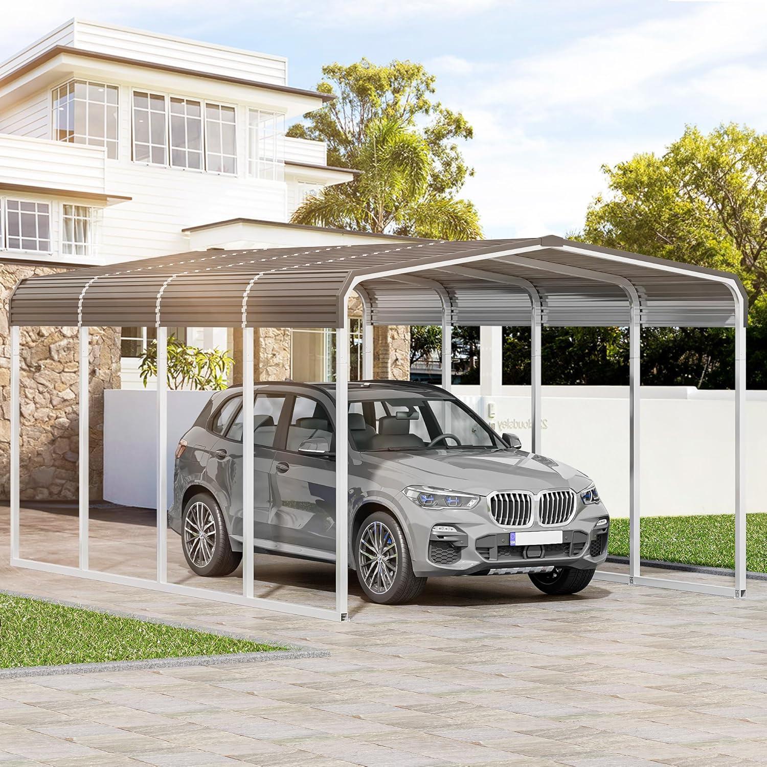 Tolead 12' x 20' Outdoor Metal Carport, Heavy Duty Galvanized Steel Car Canopy for Truck, SUV, Boat, Grey
