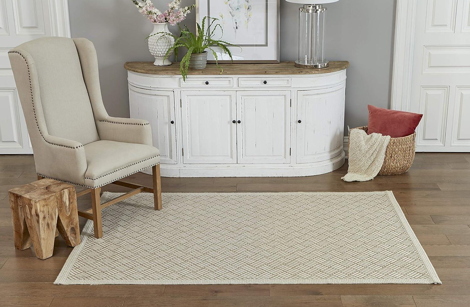 3'11"x5'7" Geometric Loomed Accent Rug Tan - Momeni: Indoor Outdoor Low Pile Rectangle, Contemporary Design