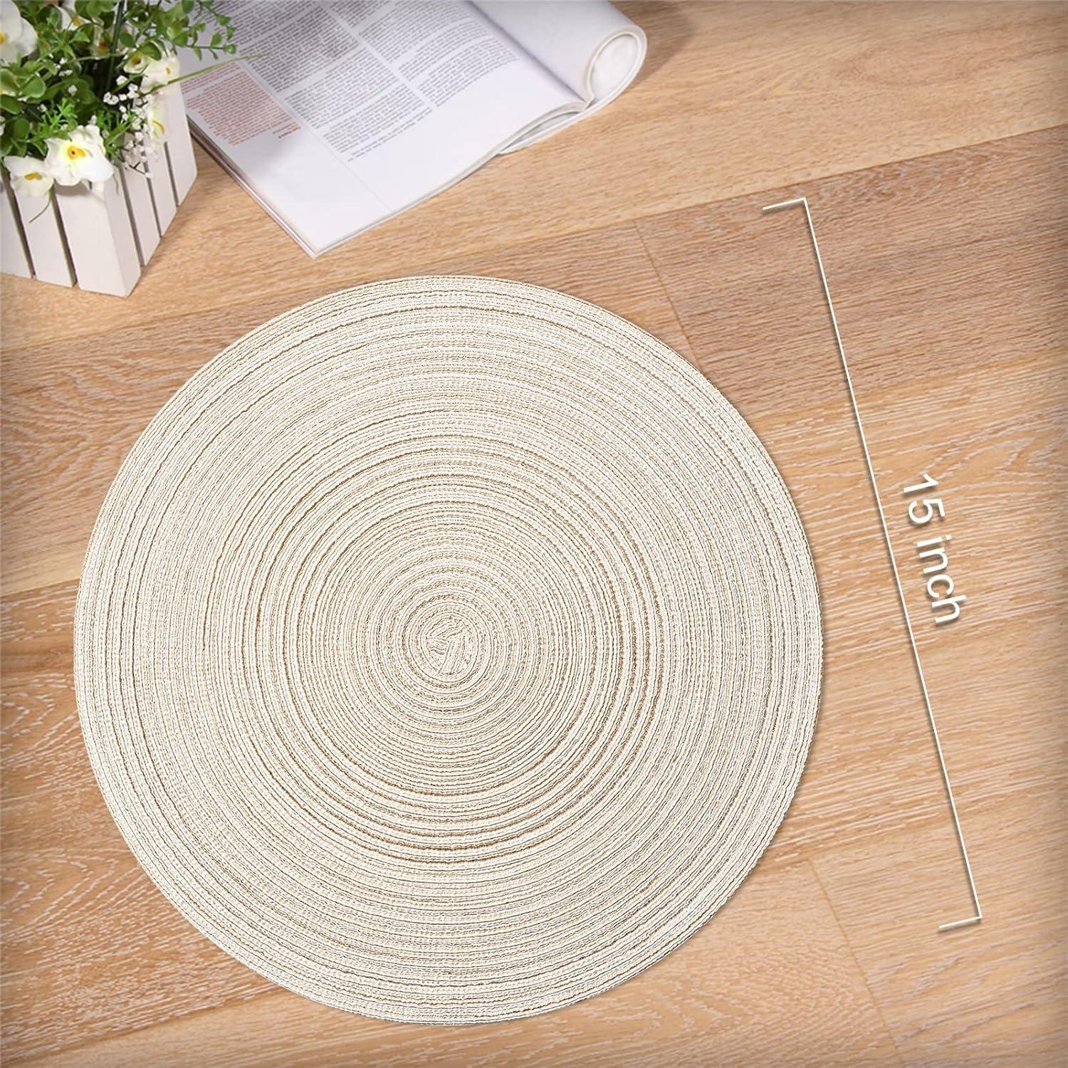 Asija Placemats，Round Cotton Braided Table Place Mats Braided Coaster Placemas Non-Slip Table Mats Placemats Set of 4 for in door Dining Kitchen Table Washable 15 inch