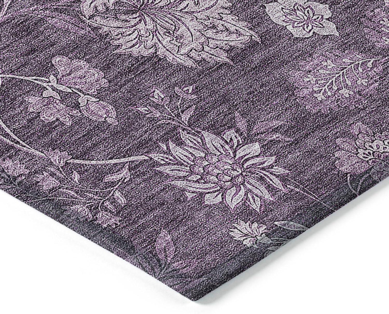 Plum Floral Rectangular Synthetic Indoor/Outdoor Area Rug