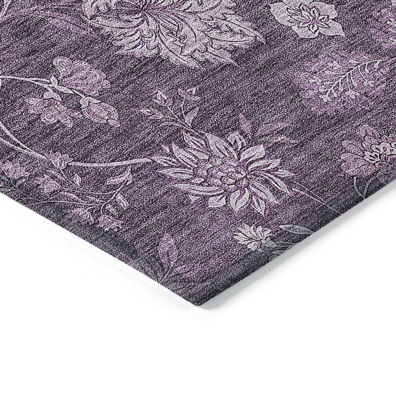 Plum Floral Rectangular Synthetic Indoor/Outdoor Area Rug