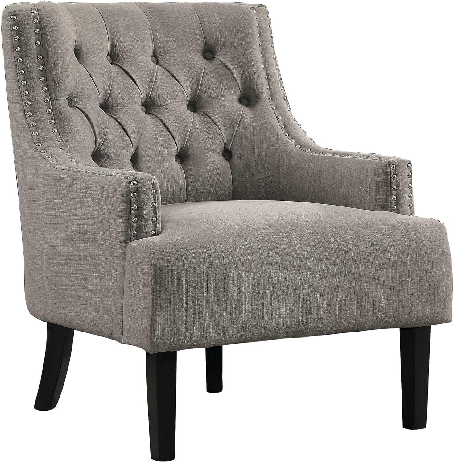 Taupe Upholstered Accent Chair with Nailhead Trim