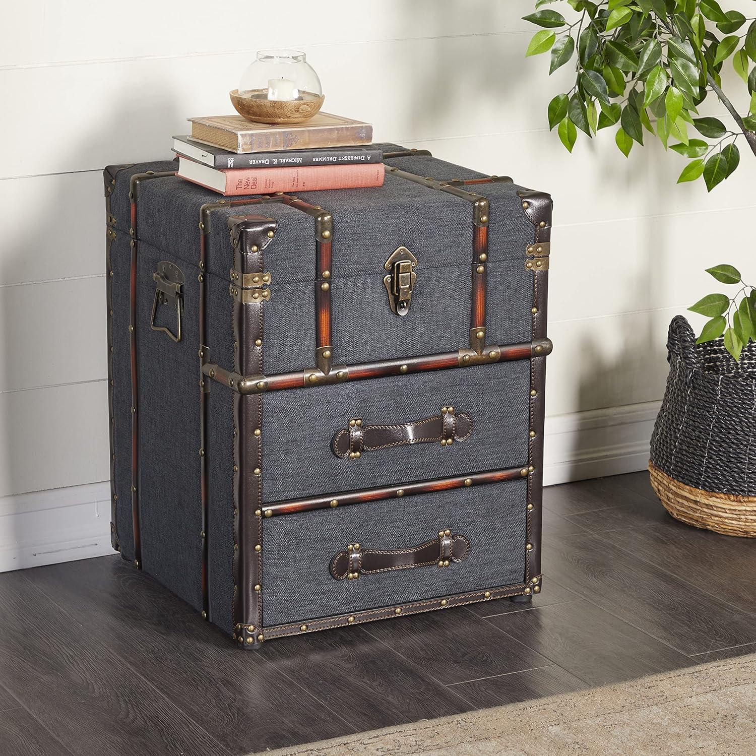 Wood and Fabric End Table Dark Blue with Storage - Olivia & May: Fully Assembled, Indoor Use