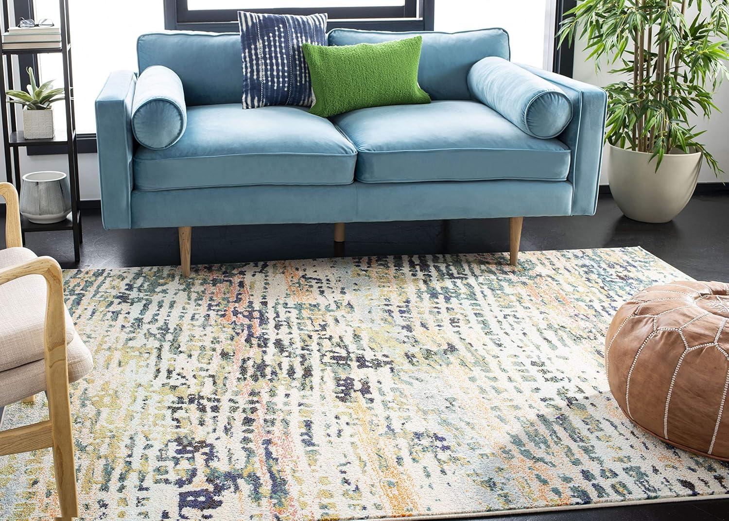 Madison MAD454 Power Loomed Indoor Area Rug - Beige/Navy - 5'x5' - Safavieh