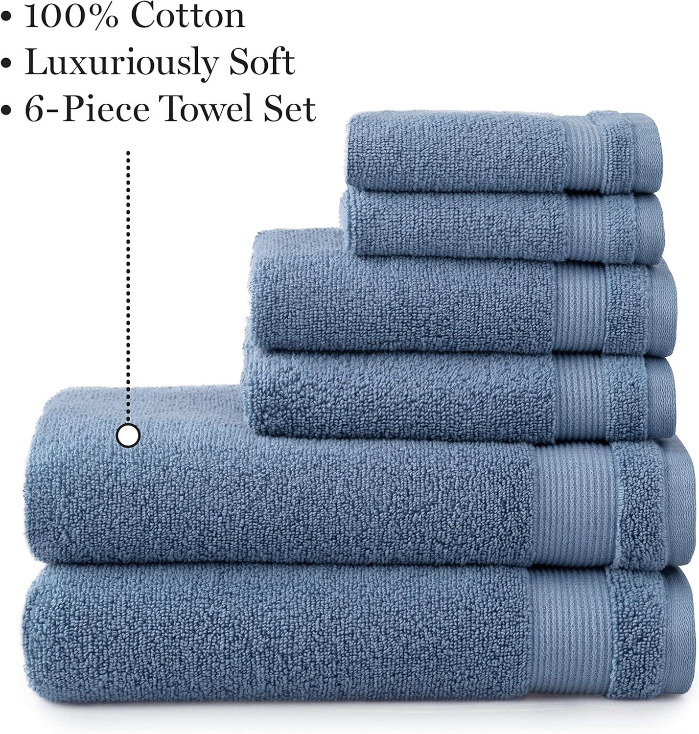 Blue 100% Cotton 6-Piece Bath Towel Set