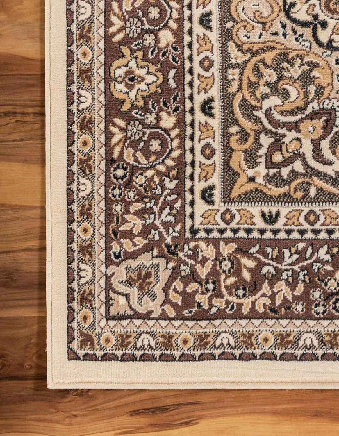 Elegant Ivory Medallion 6' x 9' Easy-Care Synthetic Area Rug