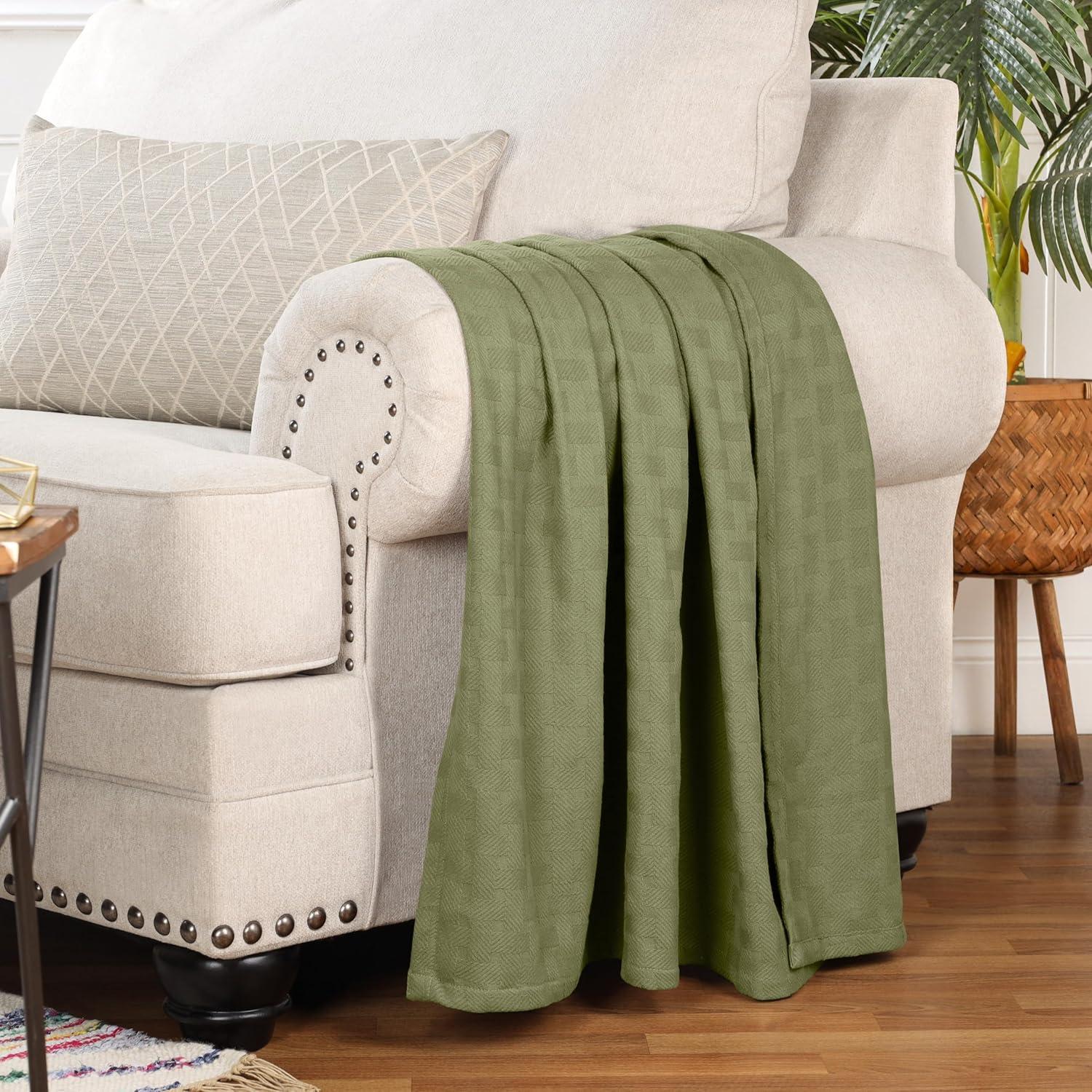 Superior Basketweave All-Season Cotton Blanket, King, Sage