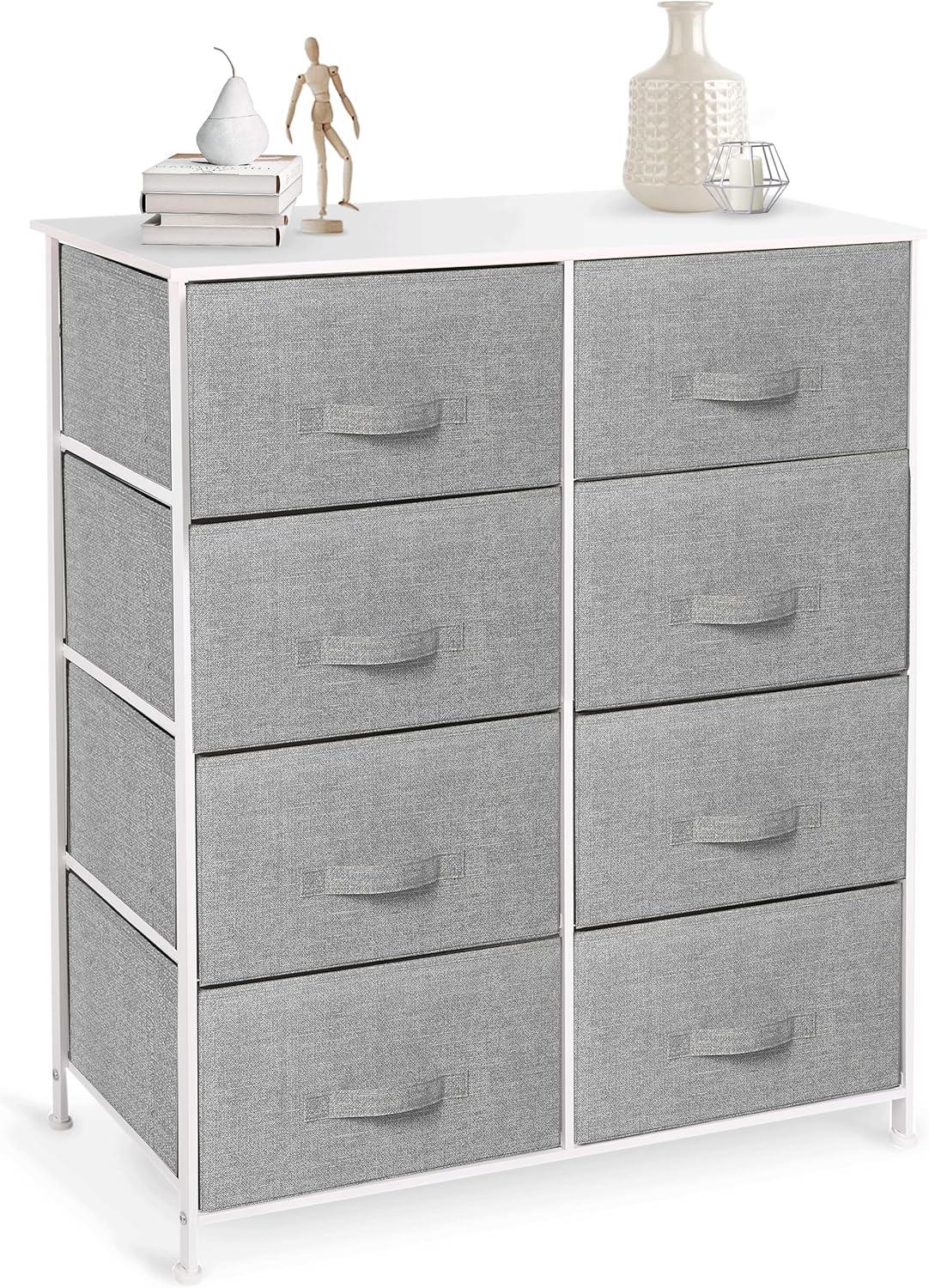 Bigroof Dresser Storage Organizer, Fabric Drawers Closet of Drawers Storage Unit for Bedroom Steel Frame Wood Top(Light Gray-7 Drawers)