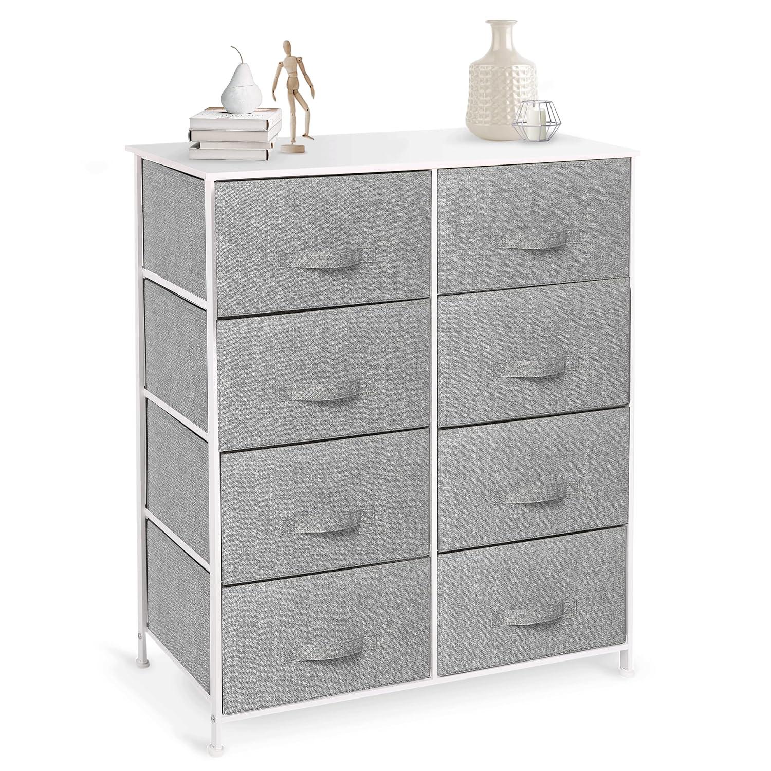 Bigroof Dresser Storage Organizer, Fabric Drawers Closet of Drawers Storage Unit for Bedroom Steel Frame Wood Top(Light Gray-7 Drawers)