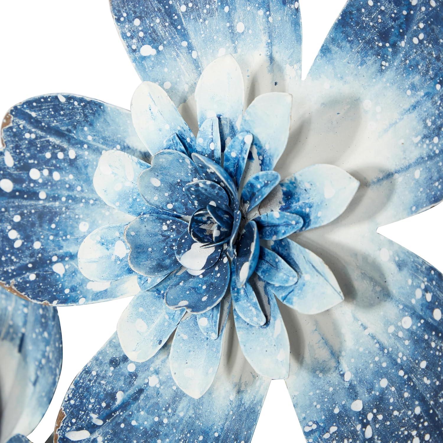 DecMode Blue Metal Floral Wall Decor