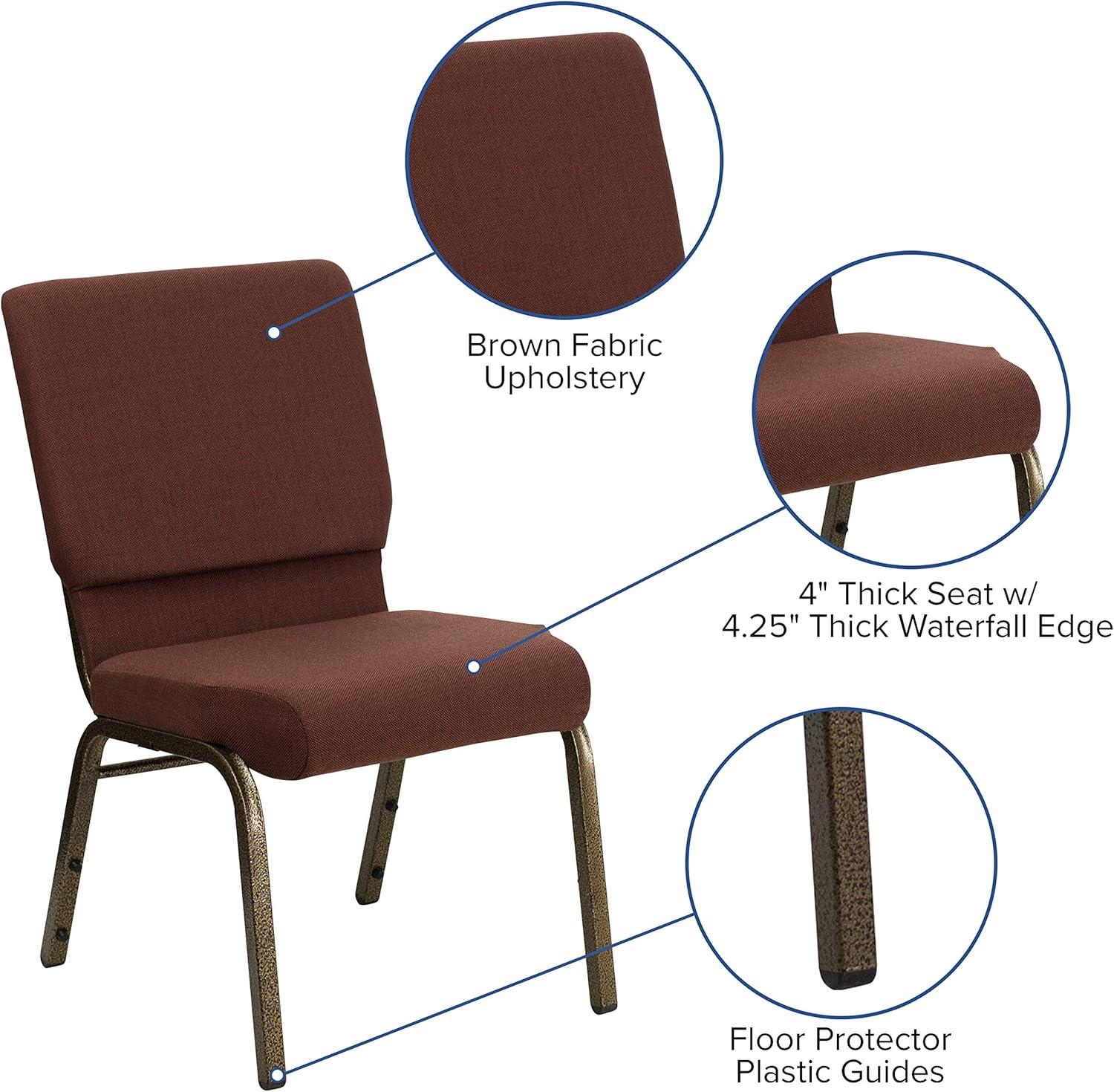 Flash Furniture HERCULES Series 18.5''W Stacking Church Chair in Brown Fabric - Gold Vein Frame