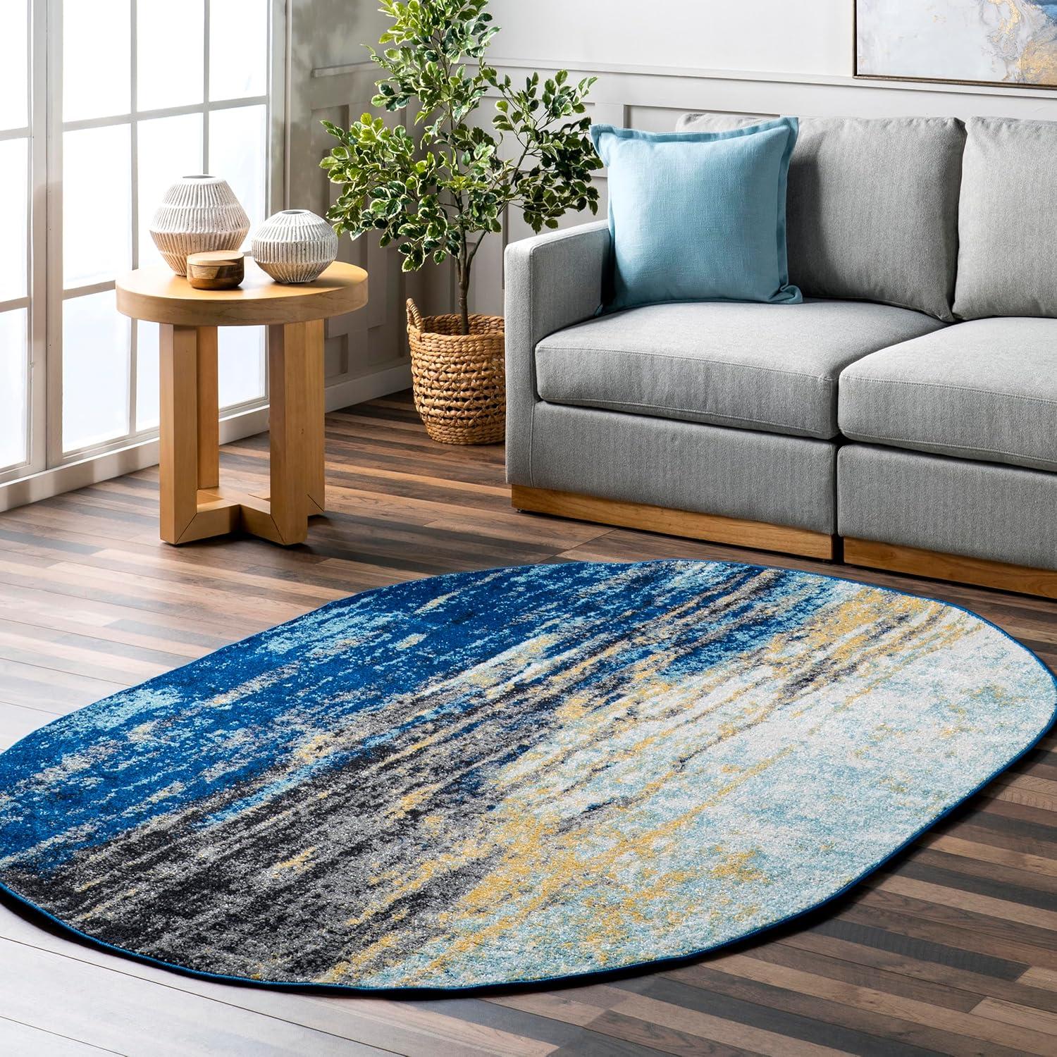 Nuloom Katharina Abstract Oval 8x10 Area Rug for Living Room Bedroom Dining Room Kitchen, Blue/Multicolor