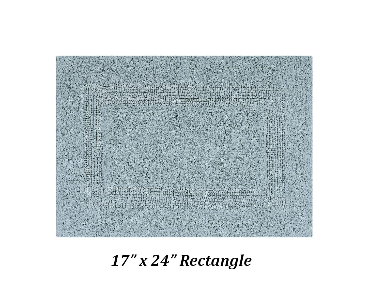 Better Trends Lux 100% Cotton Tufted Solid Reversible Bath Rug Set 2 PC (17" x 24" | 21" x 34") - Blue