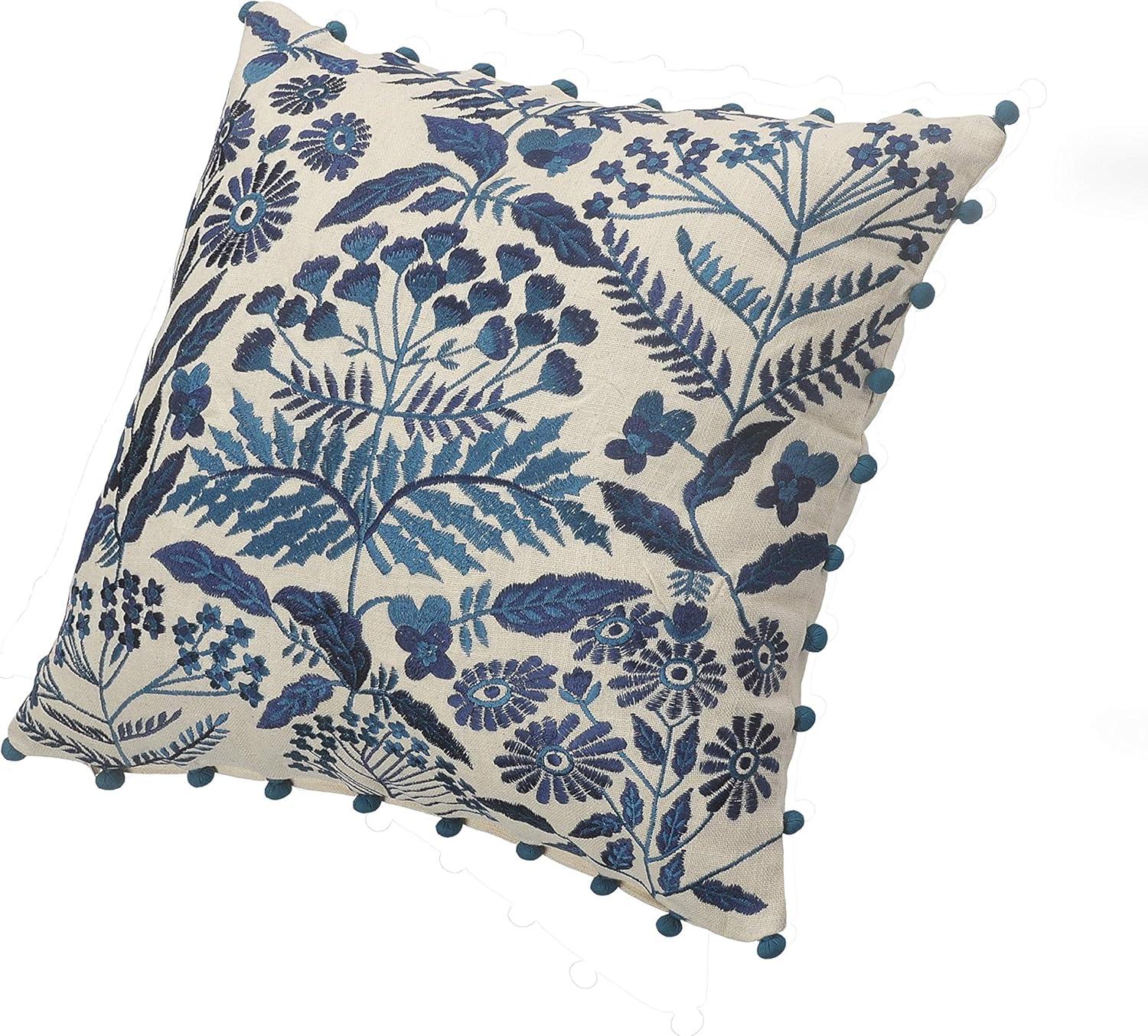 Navy and Off-White Bohemian Floral Square Throw Pillow