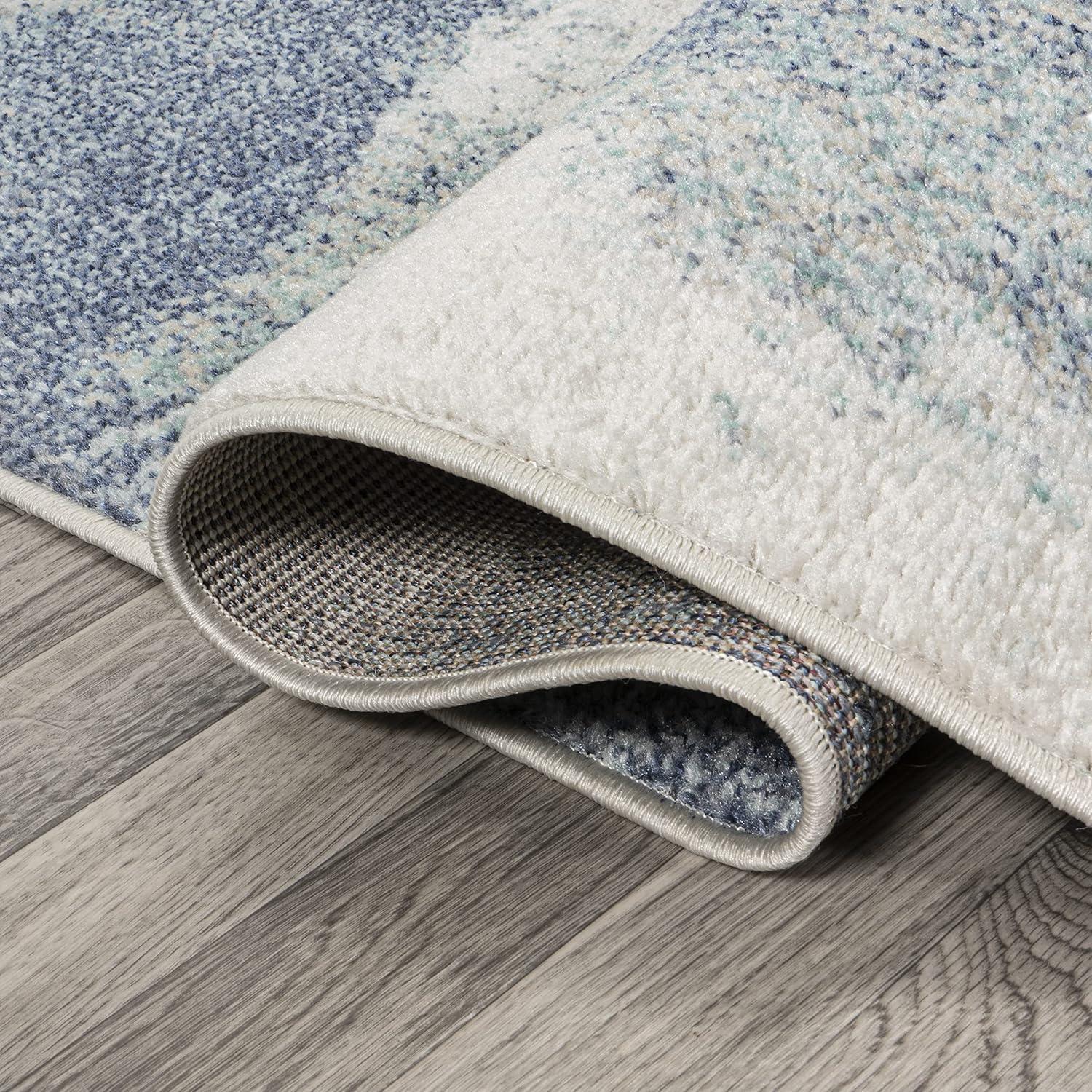4' x 6' Petalo Abstract Two-Tone Modern Area Rug, Blue/Cream - JONATHAN Y