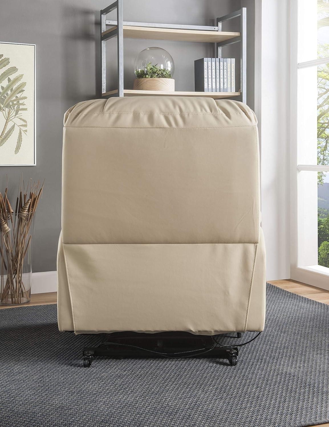 Luxurious Beige Faux Leather Massage Recliner with Power Lift