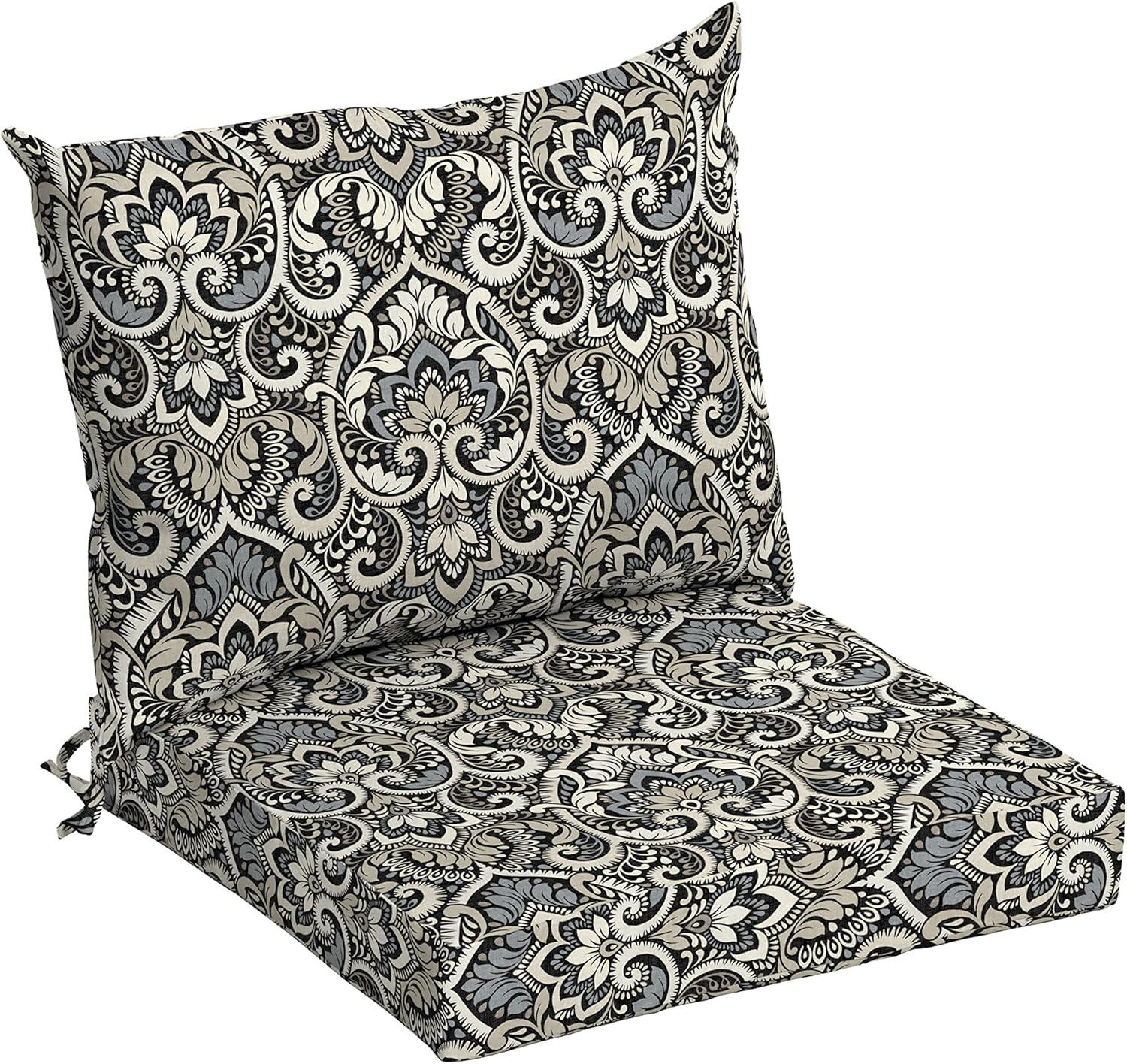 Arden Selections Outdoor Dining Chair Cushion Set 21 x 21, Black Aurora Damask