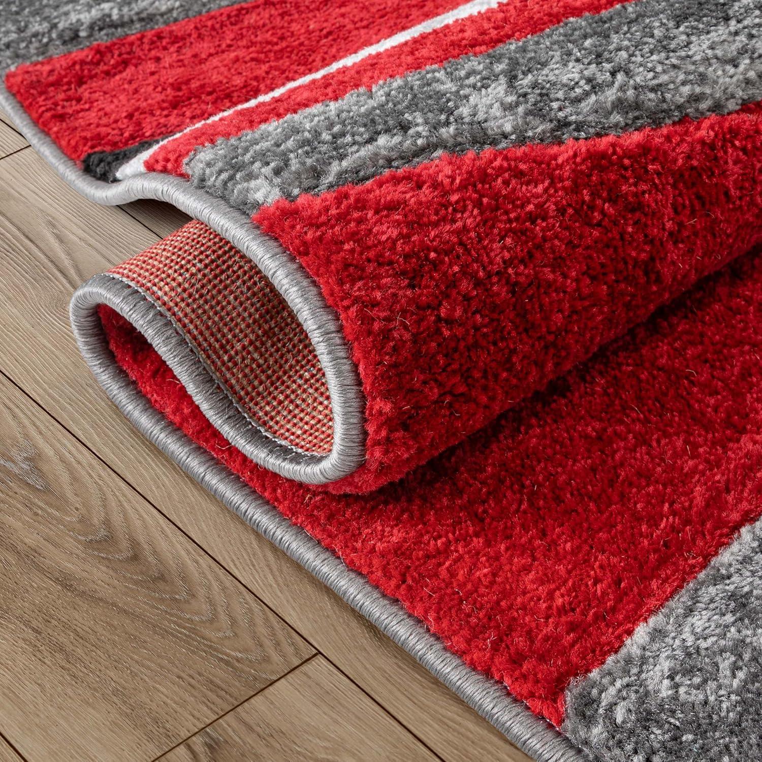 Well Woven Ruby Galaxy Waves Modern Geometric Grey & Red 2' x 7' Runner Rug