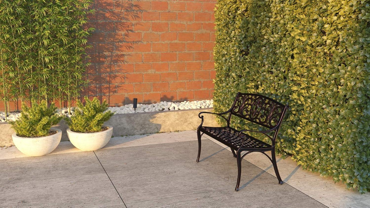 Balkene Home Decatur Outdoor Cast Aluminum Patio Bench Heavy Duty Rust Free Aluminum Construction - Antique Bronze Finish