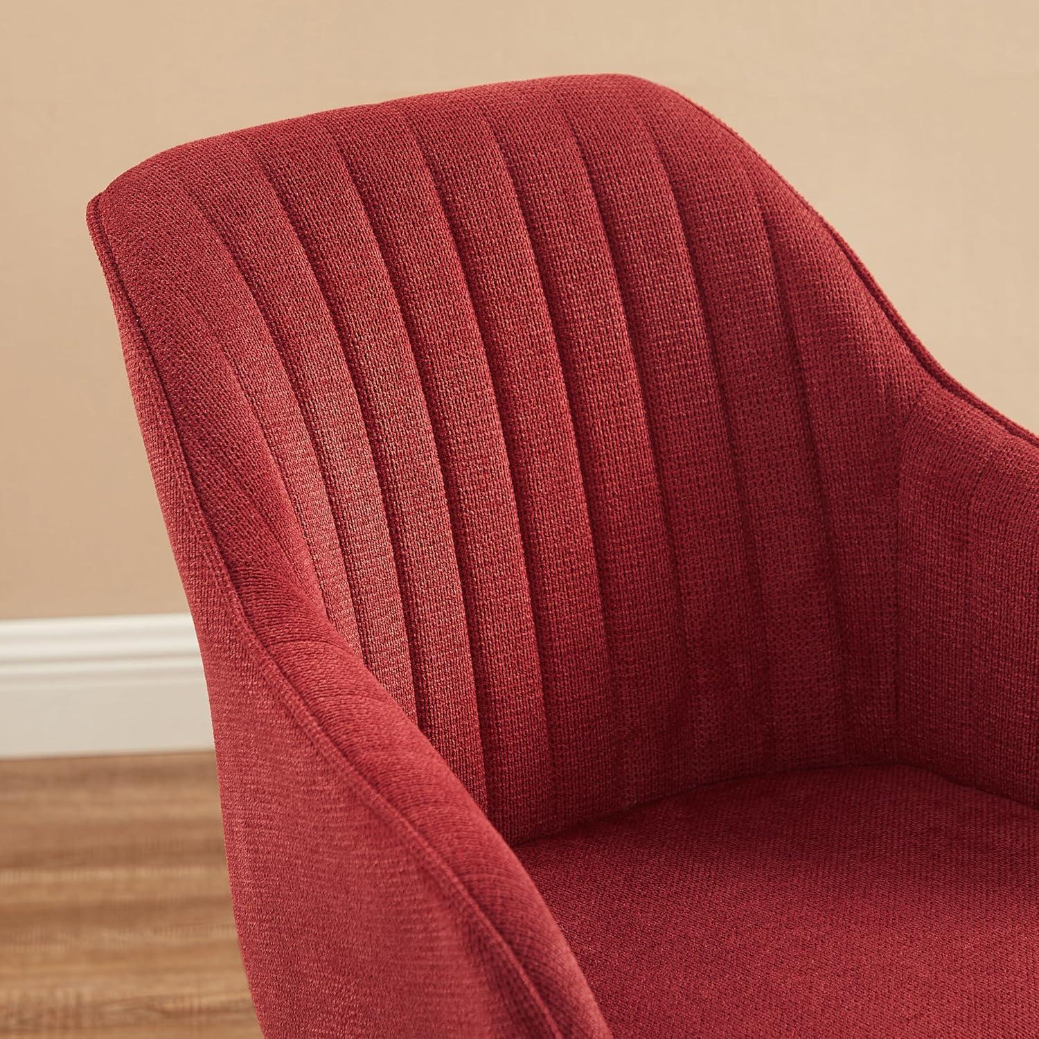 Art Leon Desk Chair No Wheels - Mid Century Modern Office Chair, Swivel Accent Chair with Oak Wood Legs, Fabric Upholstered Arm Chair, Red