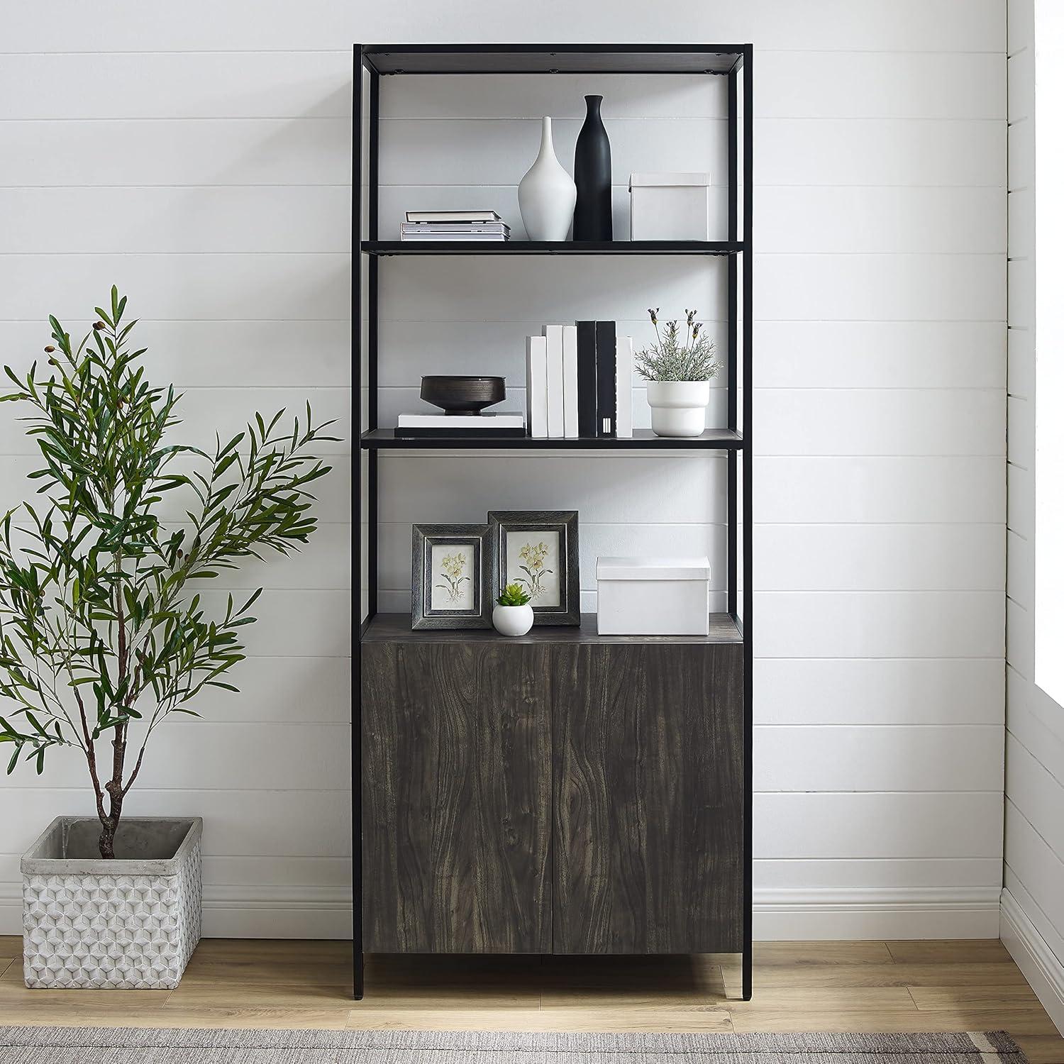 80.5" Jacobsen Large Etagere Brown Ash - Crosley: Industrial Style, 5-Shelf Storage, Steel Frame