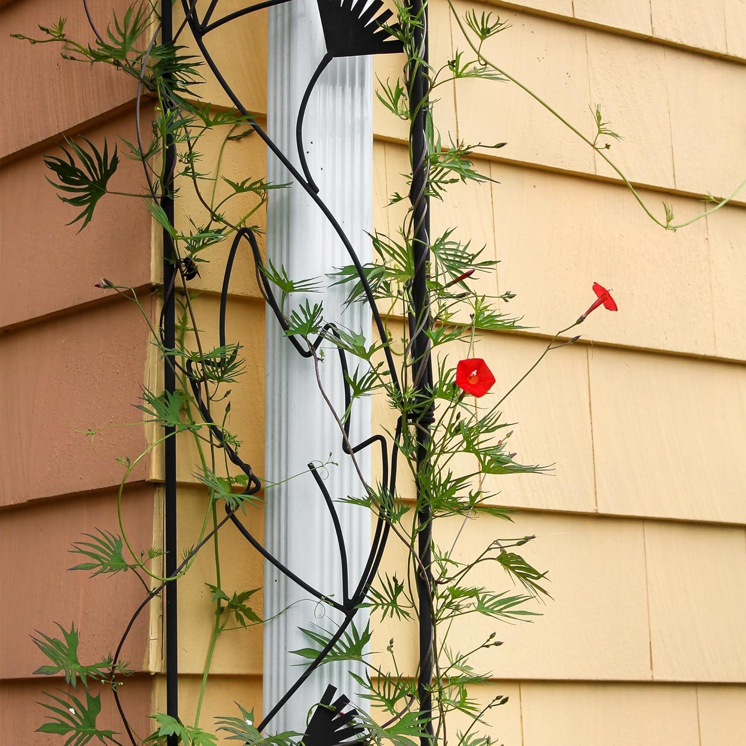 46" Tall Iron Downspout Decorative Garden Trellis - Black Powder Coat Finish, Weather-Resistant, Easy Installation - Achla Designs