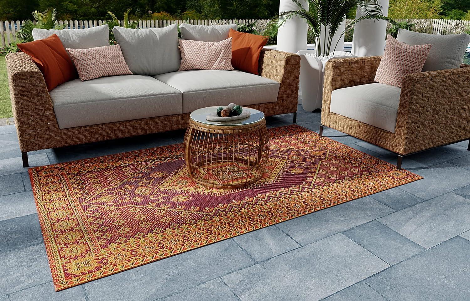 Oriental Turkish Polypropylene Rug Reversible Rust Outdoor, UV Resistant, 100% Recycled Material