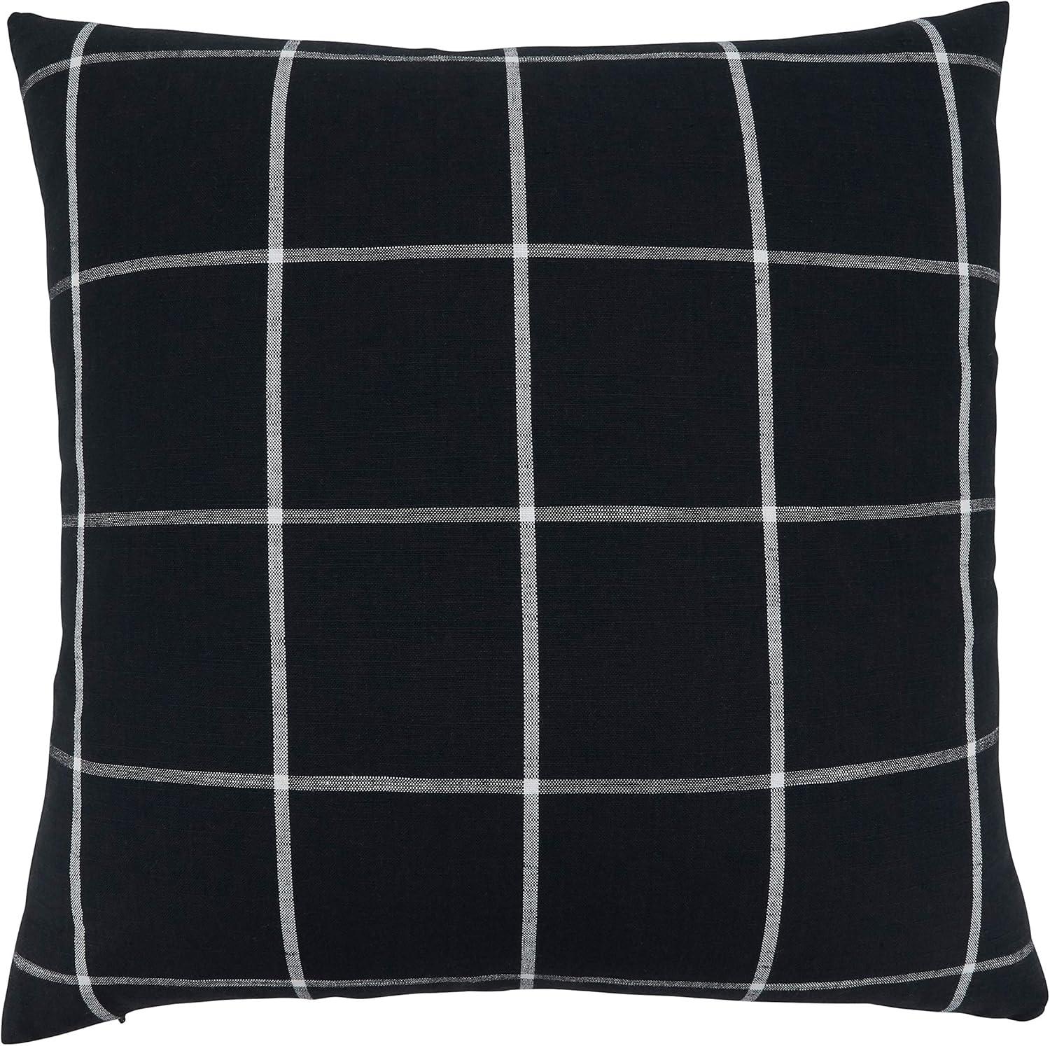 SARO 389P.BK20SC 20 in. Square Black Large Plaid Pillow Cover